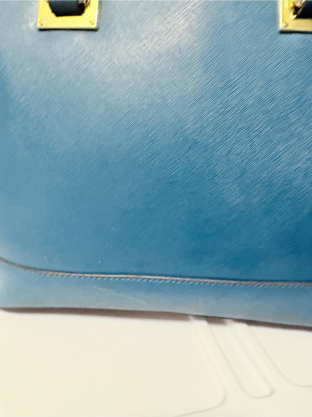 Anne Klein Blue New Recruits Structured Dome Tote Satchel with Gold Medallion